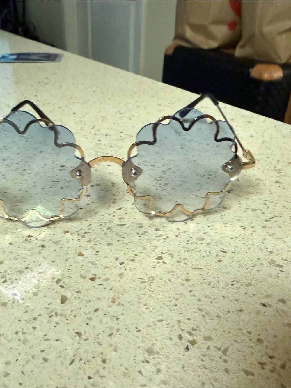 Fashion Nova Scalloped Round Sunglasses - Gold Frame with Light Blue Lenses